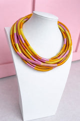 Multi Strand Slub Rope Necklace - Pink/Yellow