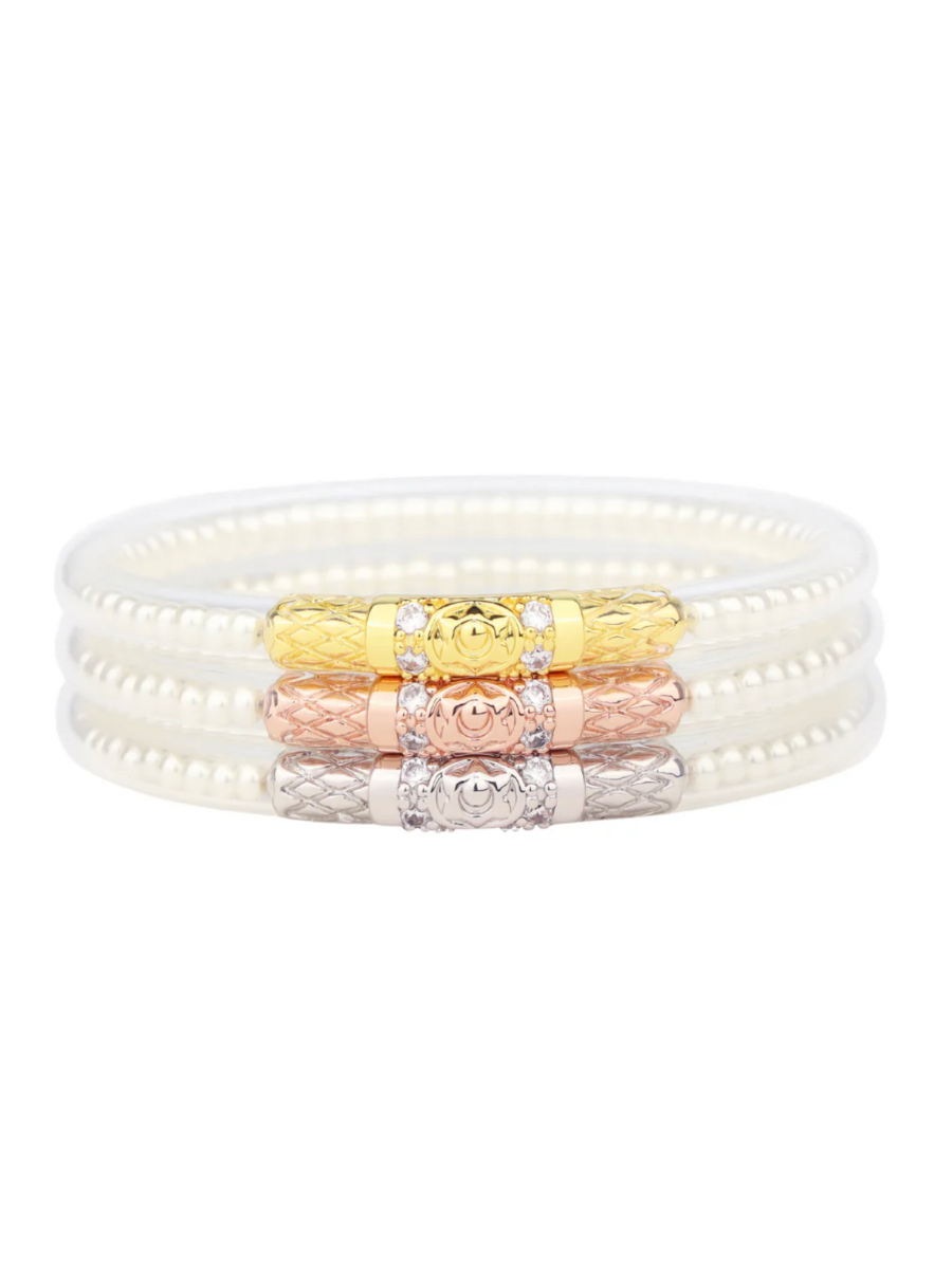 BuDhaGirl | Three Queens All Weather Bangles - White Pearl