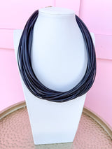 Leatherette Multi Strand Necklace - Matte Black
