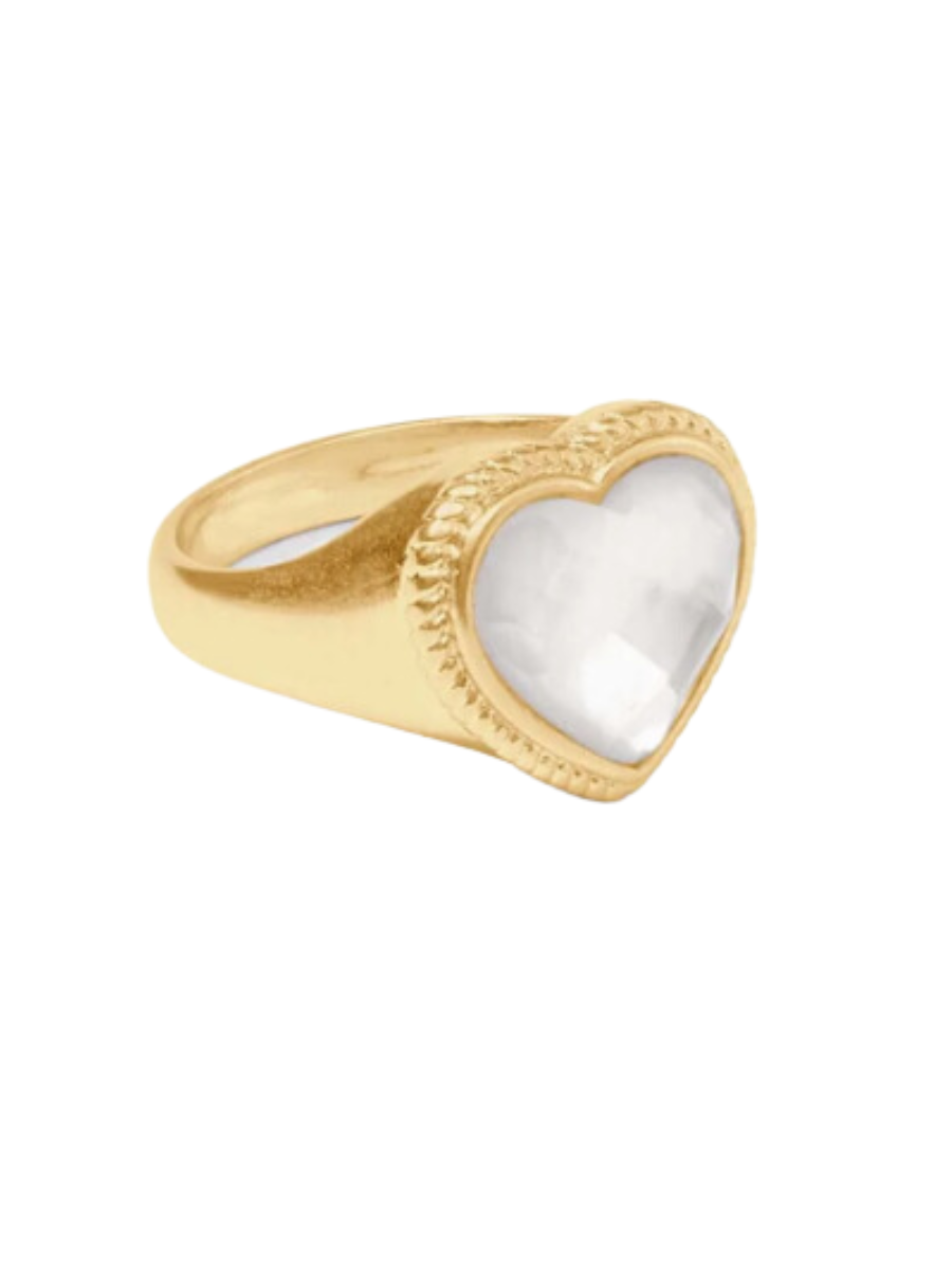 JULIE VOS | Heart Signet Ring - Iridescent Clear Crystal