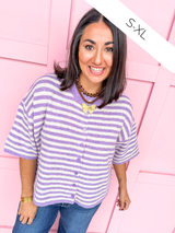 Easy Choice Bell Sleeve Cardigan - Lavender Stripe