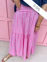 ADRIENNE | Aerin Skirt - Pink Seer Gingham