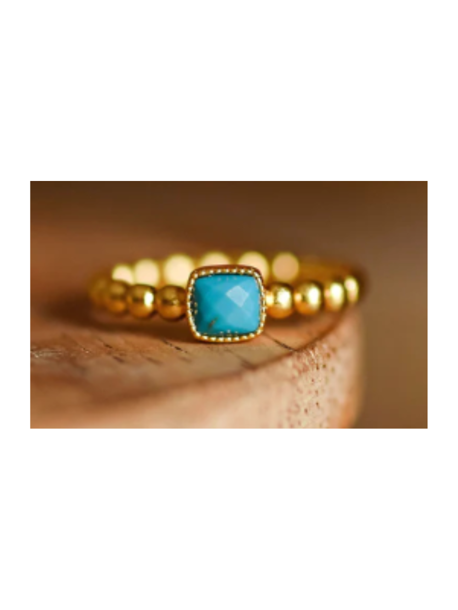 Tatum James Designs | Single Square Stone Ring - Gold Vein Turquoise
