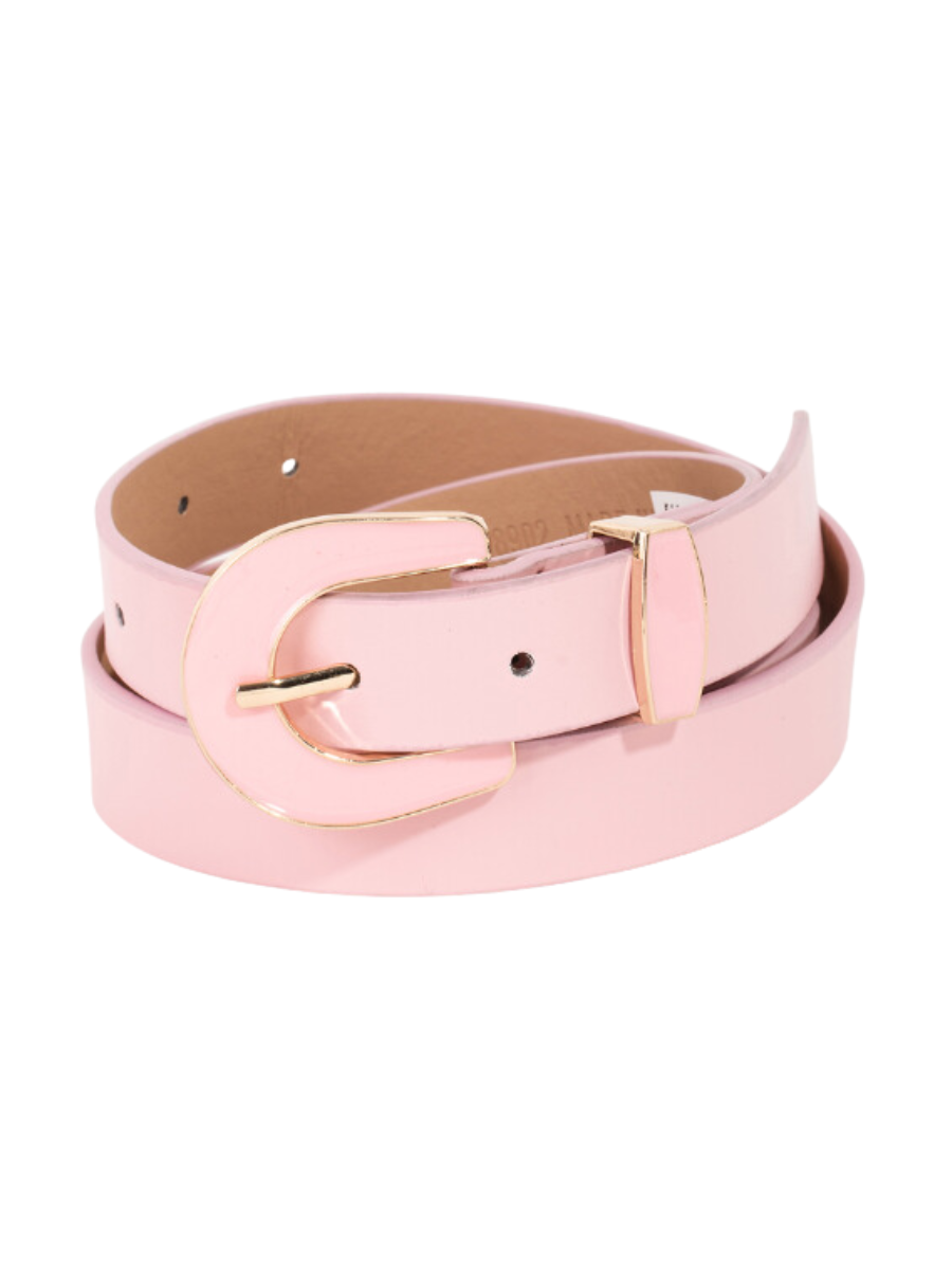 Enamel Buckle Faux Leather Belt - Pink
