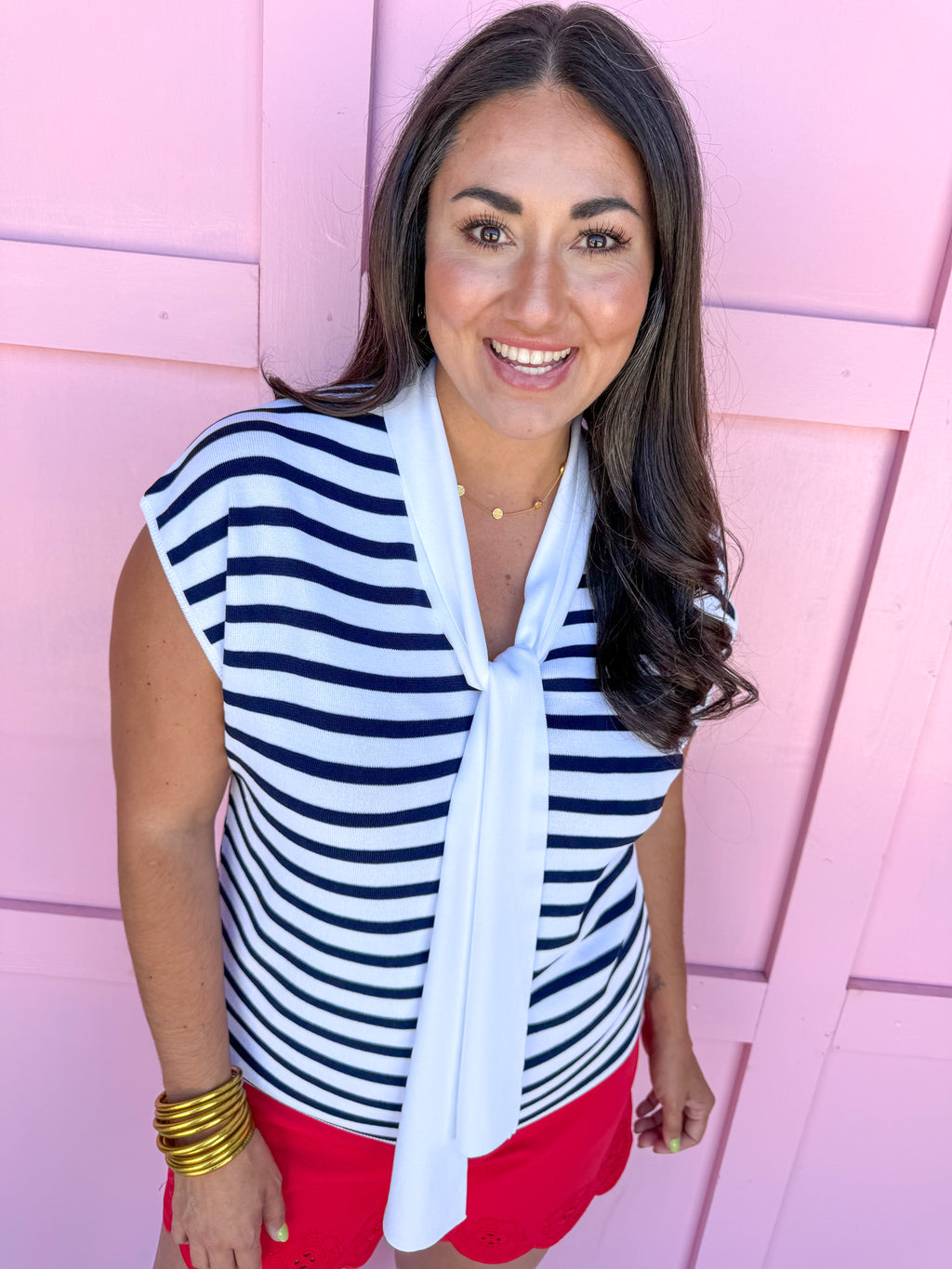 Keep It Straight Top - Ivory/Navy