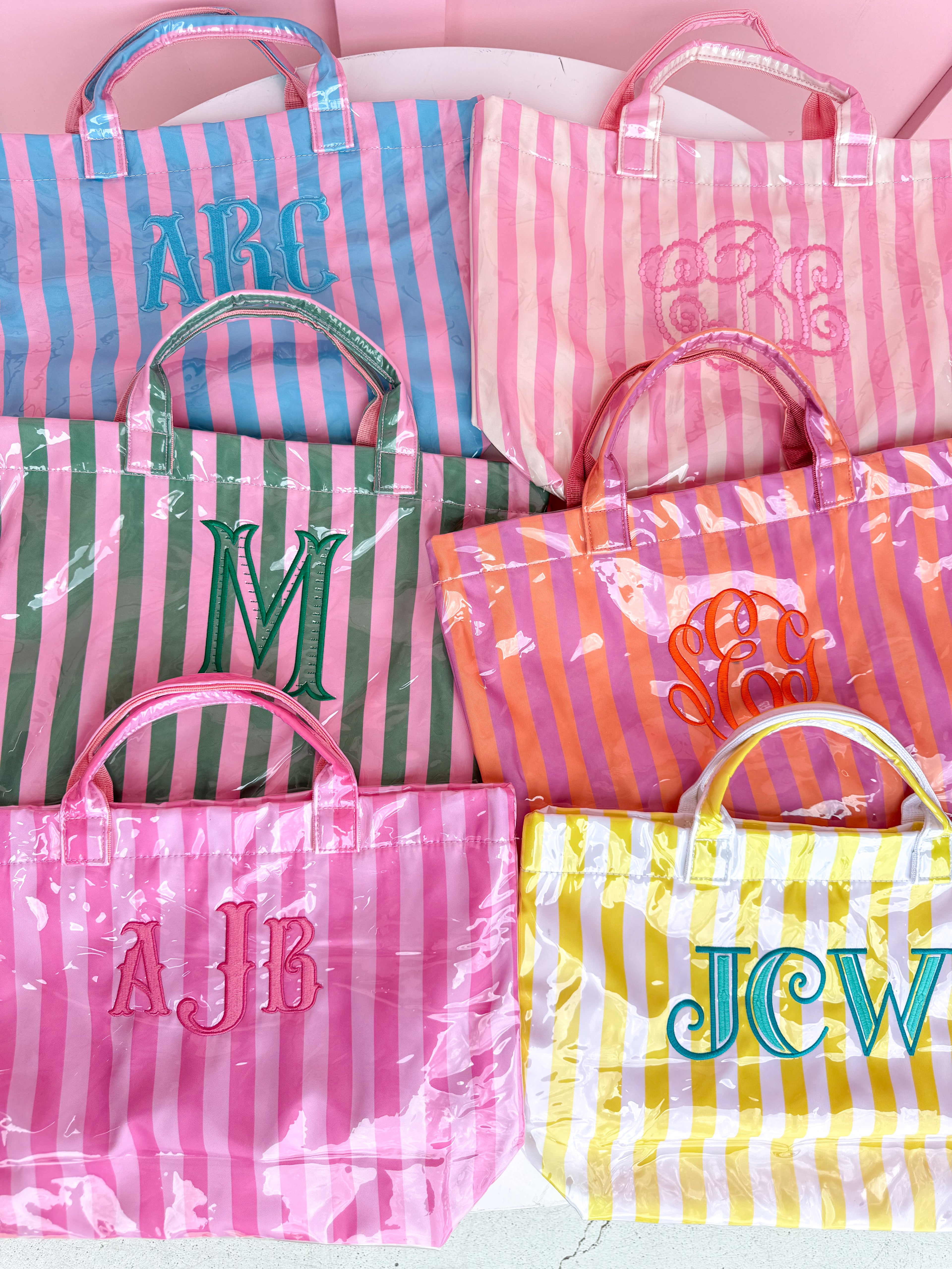 Cabana Striped Monogram Tote