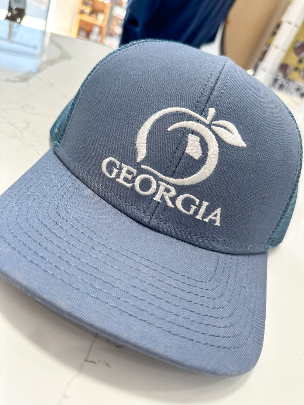 Peach State Pride | Georgia Mesh Back Hat - Lake Blue