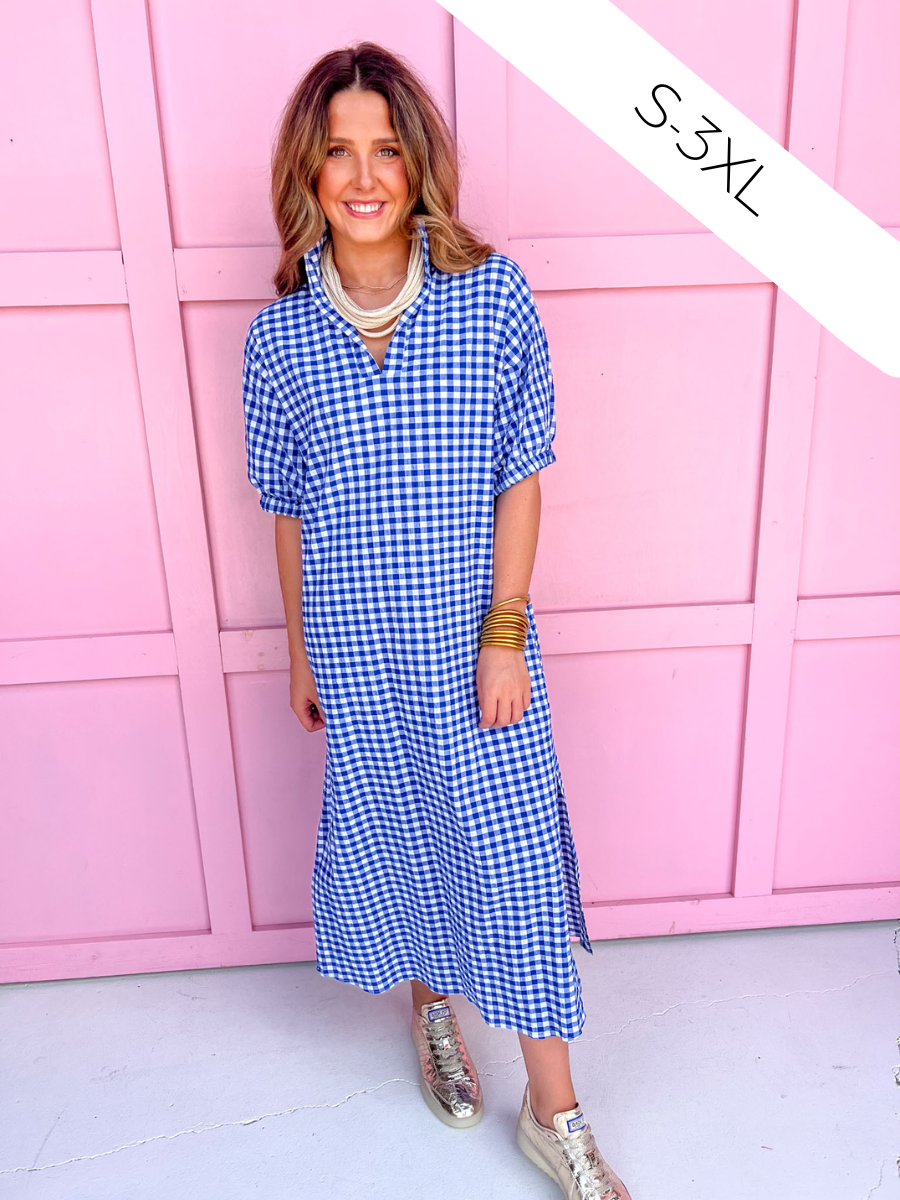 ADRIENNE | Blakely Dress - Royal Seer Gingham