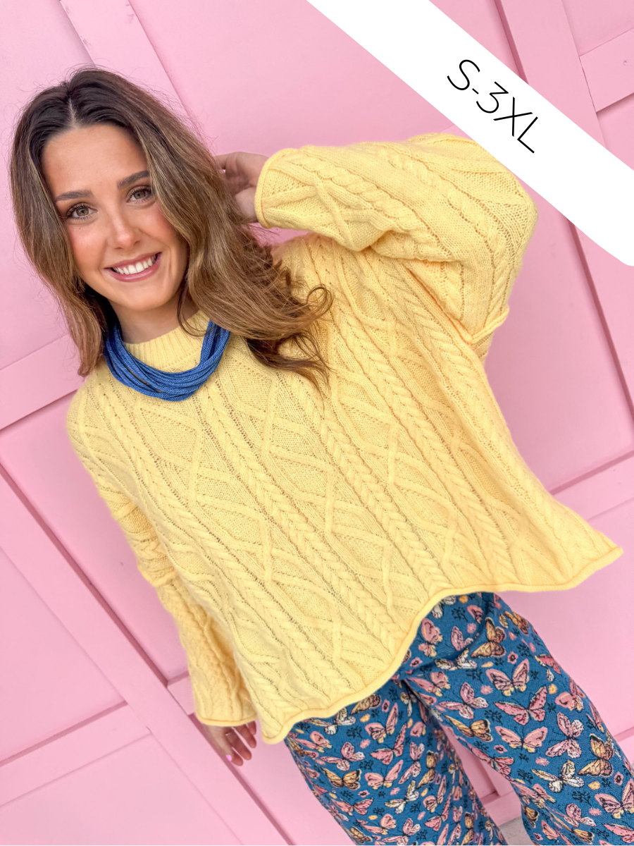Cozy Weather Cable Sweater - Yellow