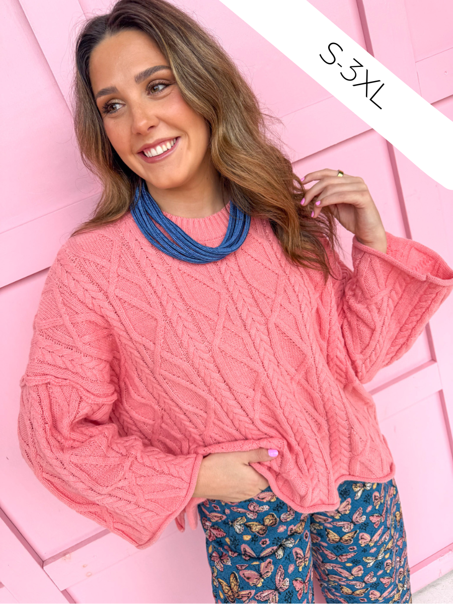Cozy Weather Cable Sweater - Dusty Pink