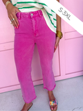 Acid Wash High Waist Boot Cut Pants - Hot Pink
