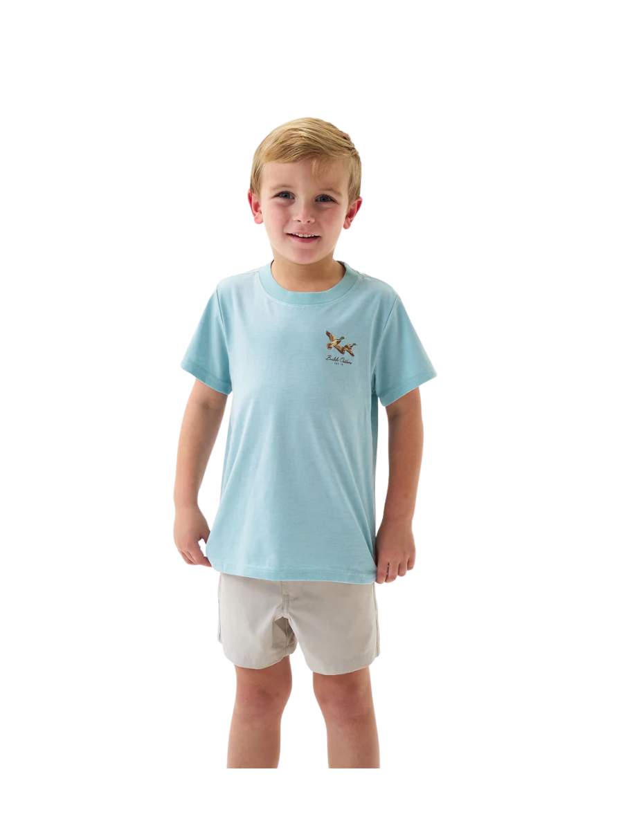 BURLEBO | Youth Tee - SS - Flying Mallards - Heather Sky Blue