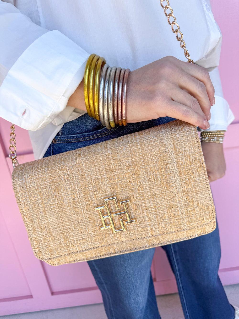 Caroline Hill | Bryn Clutch/Crossbody - Natural Lattice