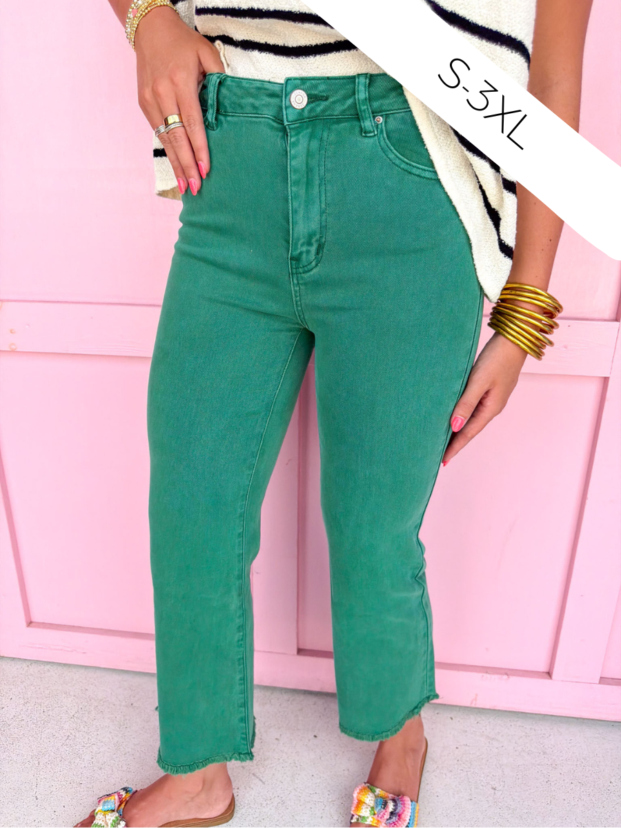 Acid Wash High Waist Boot Cut Pants - Dark Green