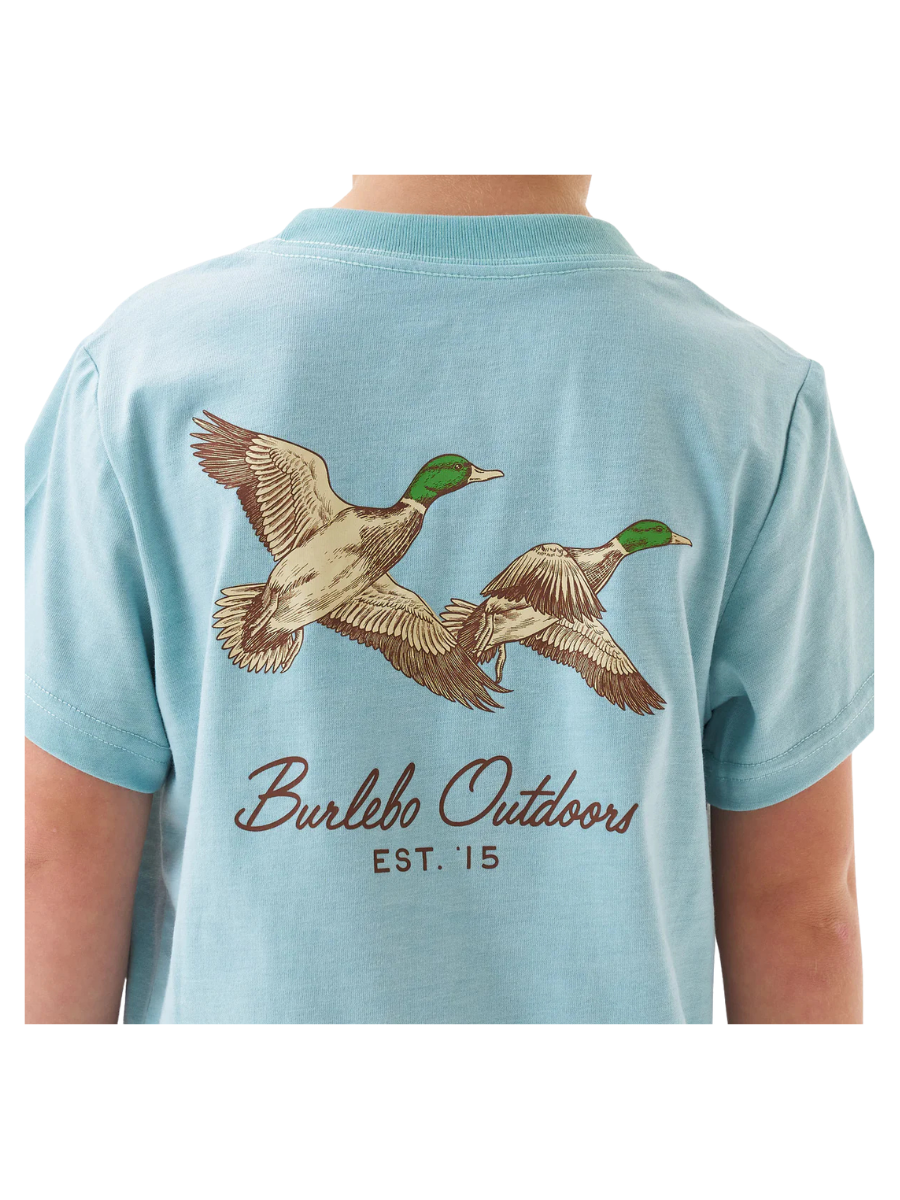 BURLEBO | Youth Tee - SS - Flying Mallards - Heather Sky Blue