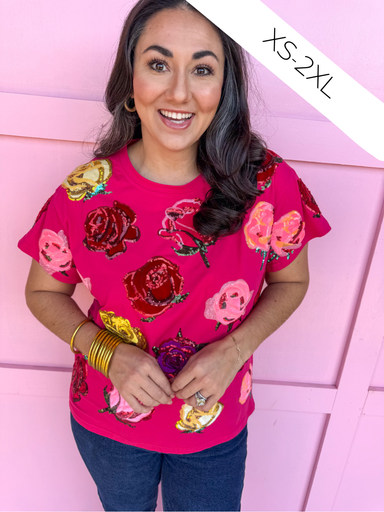 QUEEN OF SPARKLES Velvet Roses Tee womens statement boutique jincy's