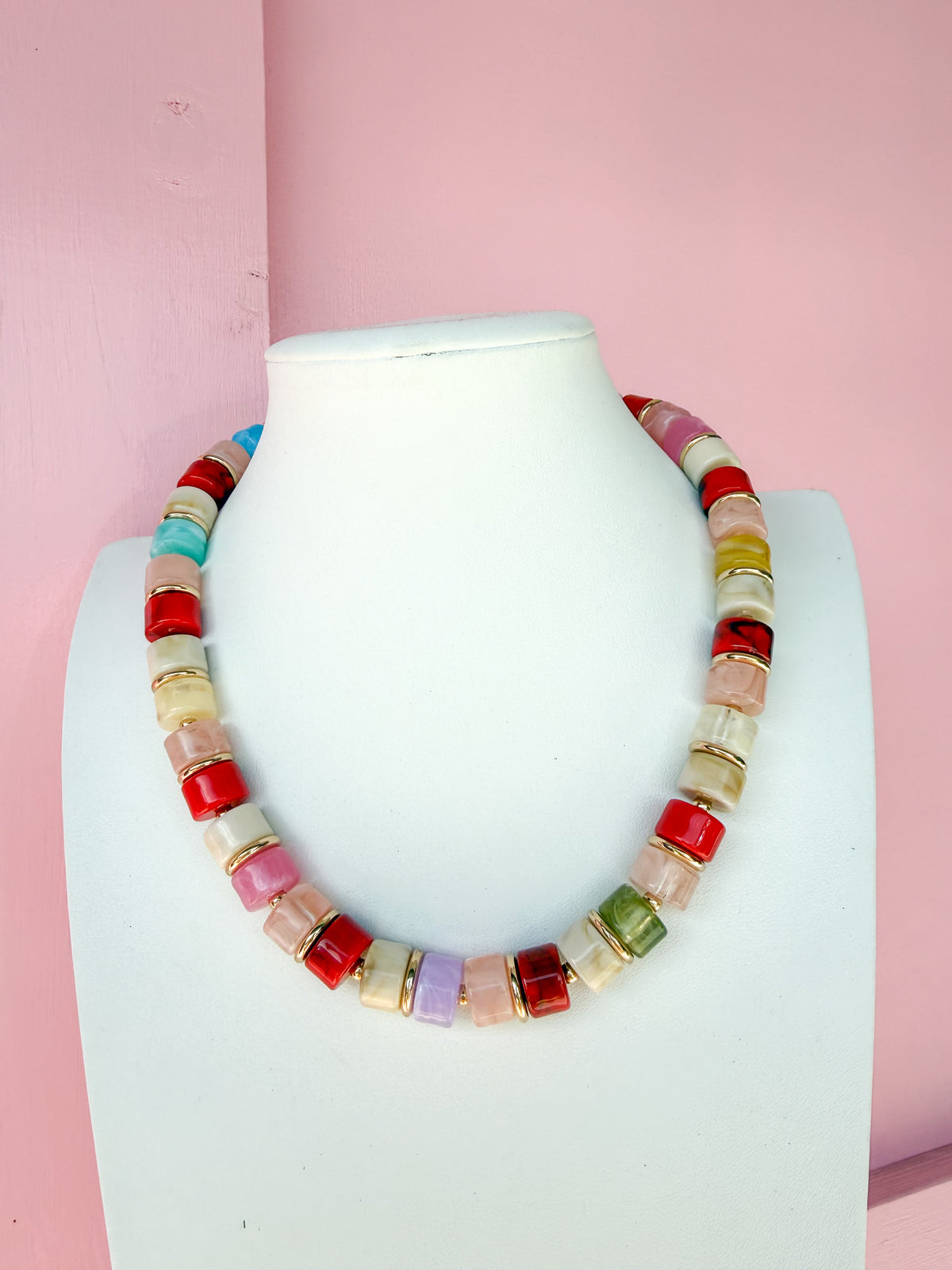 LOVE LEMON LANE | Medium Cylinder Acrylic Beaded Necklace - Blush Multi