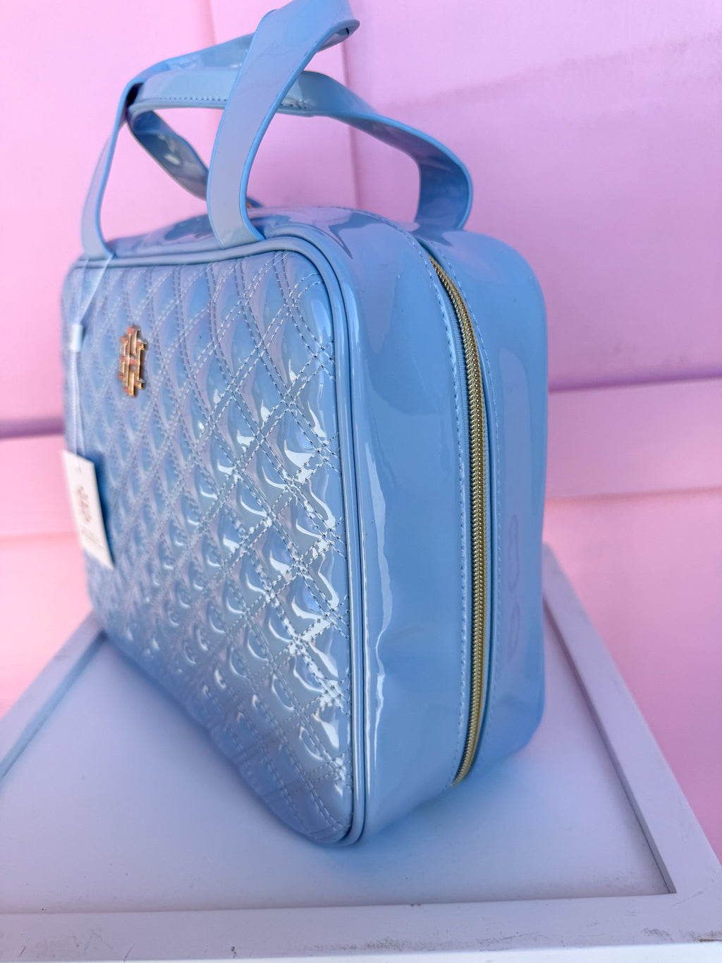 Caroline Hill | Punta Cana Large Case - Light Blue Patent