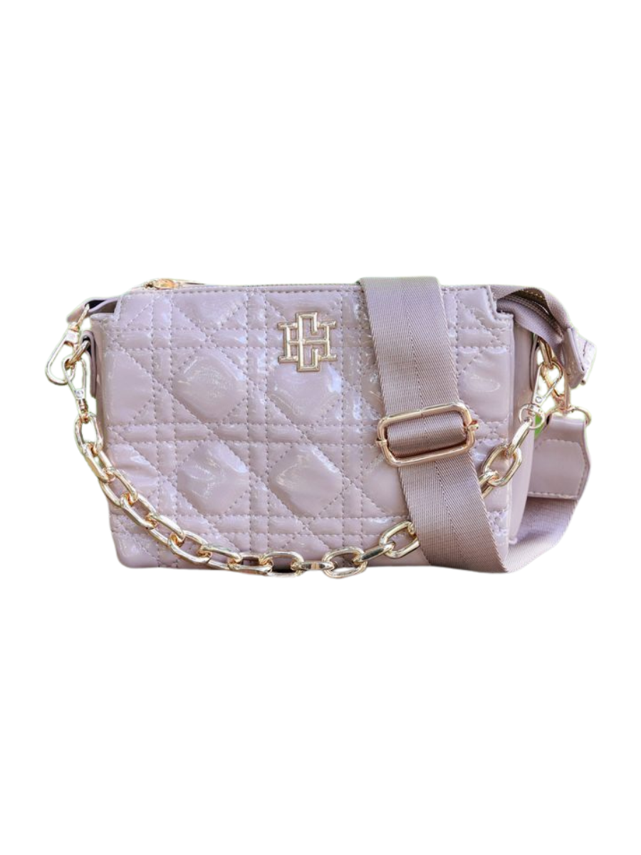 Caroline Hill | Jace Quilted Crossbody - Taupe Patent LQ