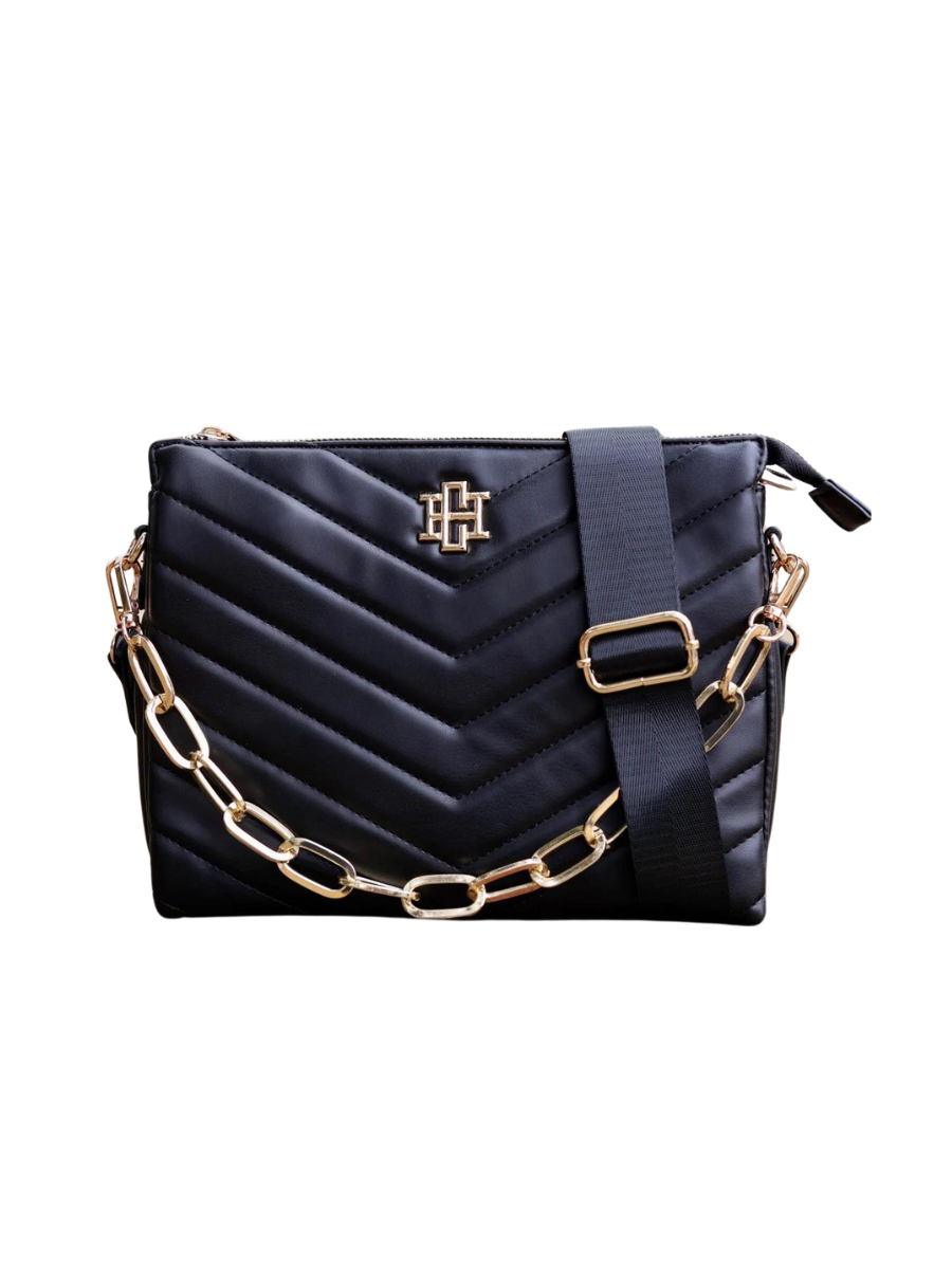 Caroline Hill | Ariana Quilted Crossbody - Black V Quilted