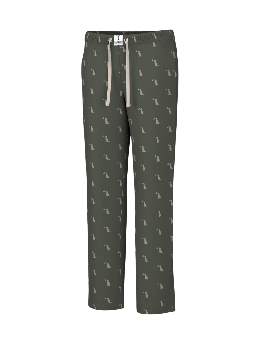 Local Boy | Pajama Pants - Dark Olive Dog & Moon