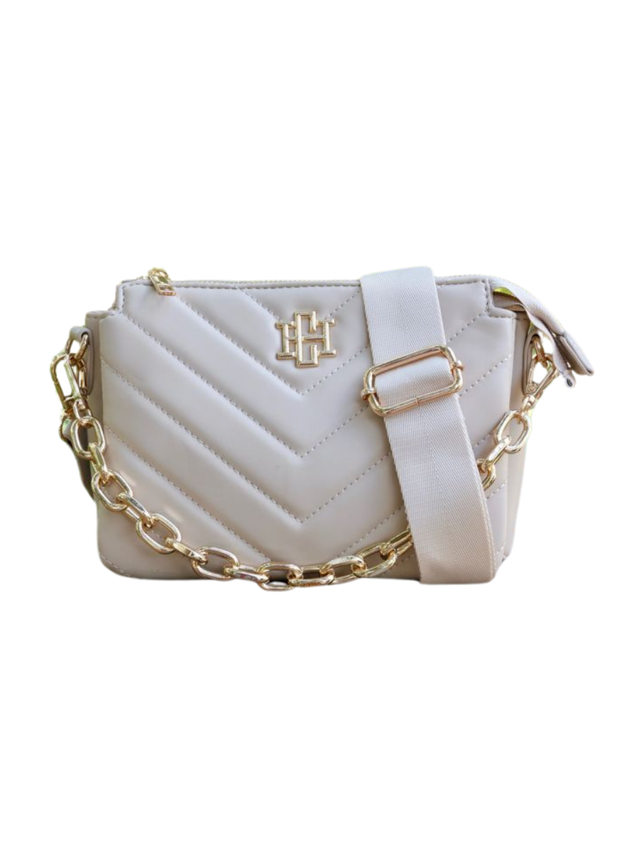 Caroline Hill | Jace Quilted Crossbody - Nude V Quilted