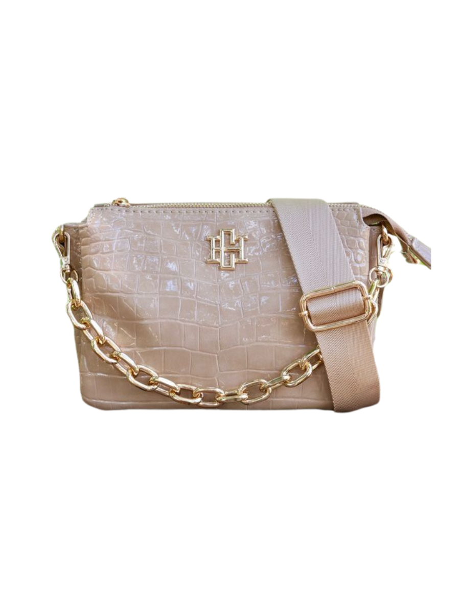 Caroline Hill | Jace Quilted Crossbody - Taupe Patent