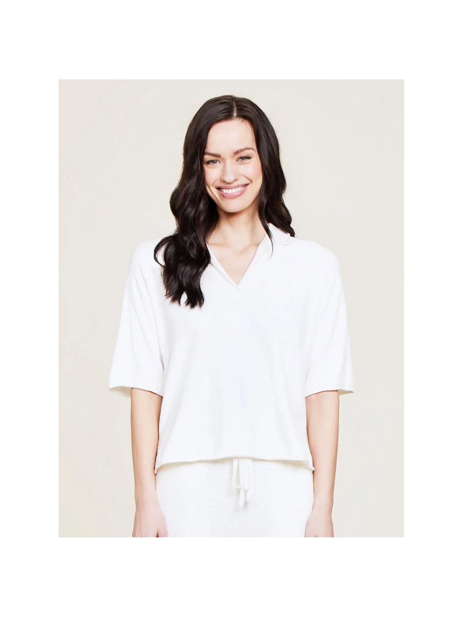 Barefoot Dreams | CozyChic Ultra Lite Collared Short Sleeve - Pearl