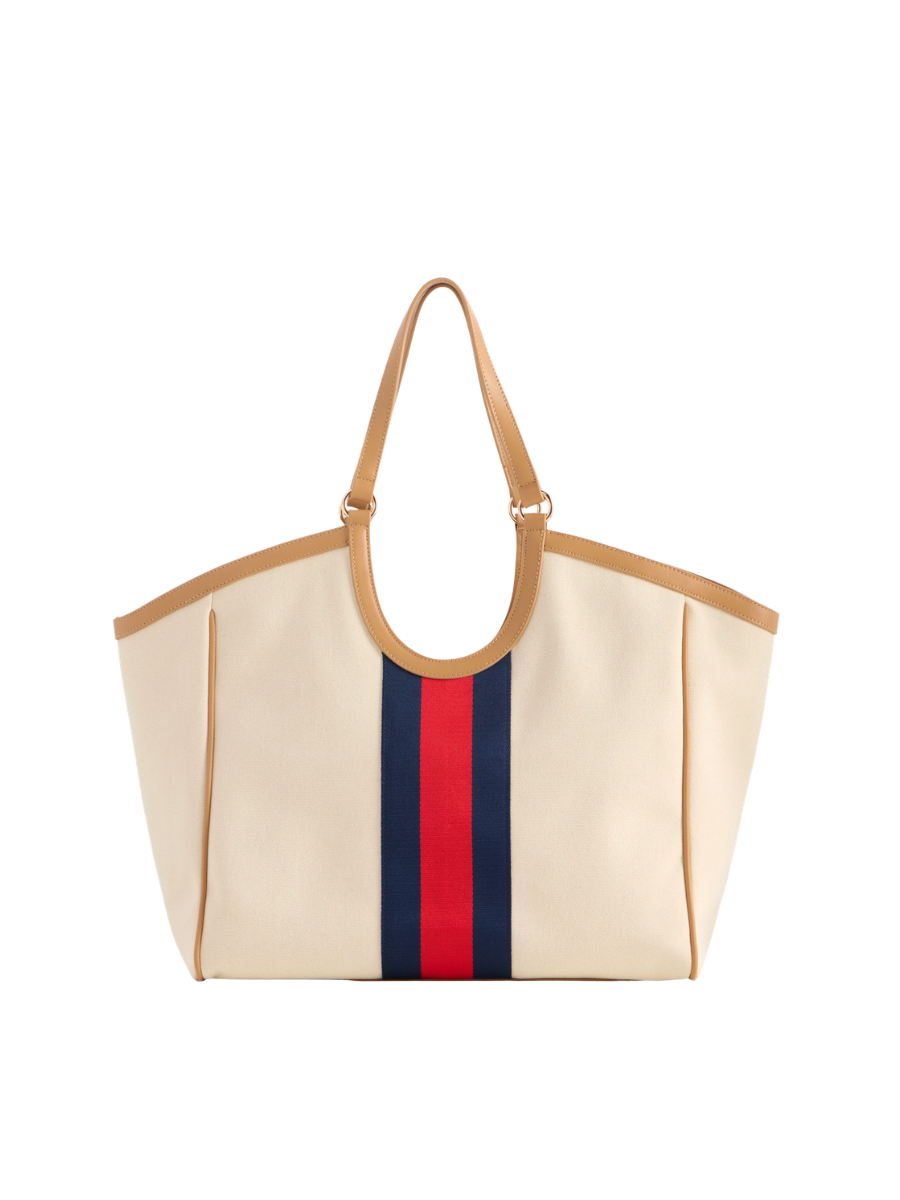 Scala Tote Ivory red blue stripes khaki trim womens boutique jincy's