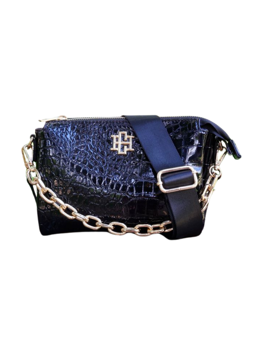 Caroline Hill | Jace Quilted Crossbody - Black Patent