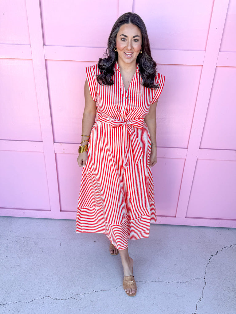 Jincy's Women's Boutique Spring Styles Red & White Stripe Maxi Midi Dress