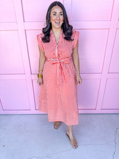 Jincy's Women's Boutique Spring Styles Red & White Stripe Maxi Midi Dress