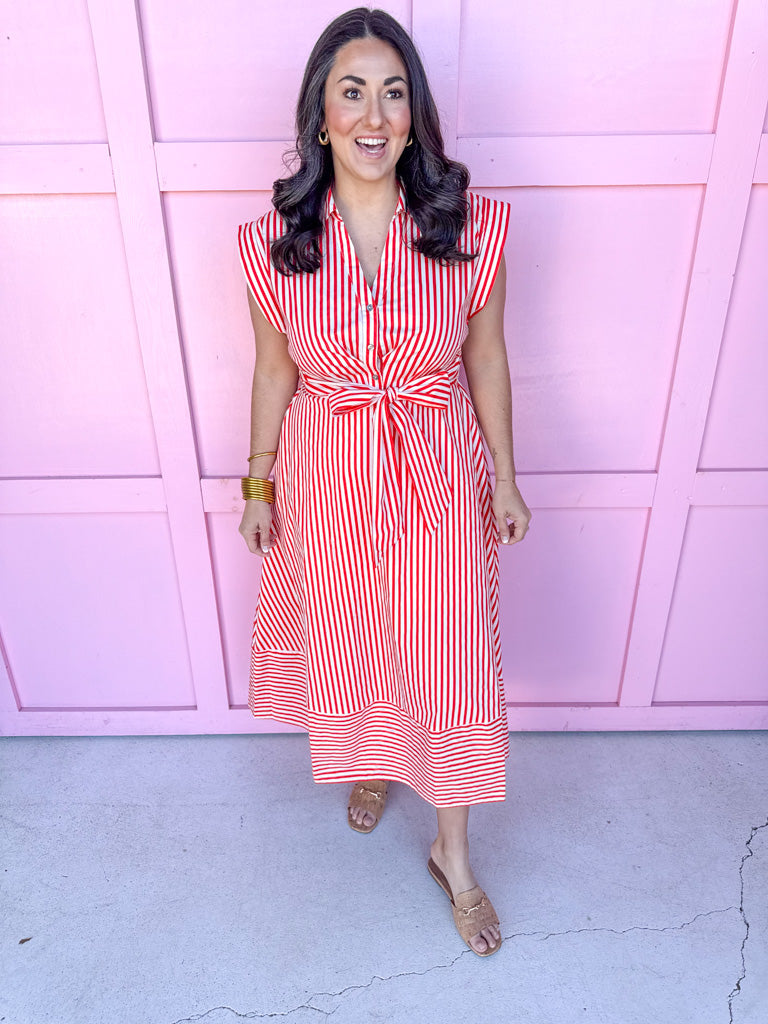 Jincy's Women's Boutique Spring Styles Red & White Stripe Maxi Midi Dress