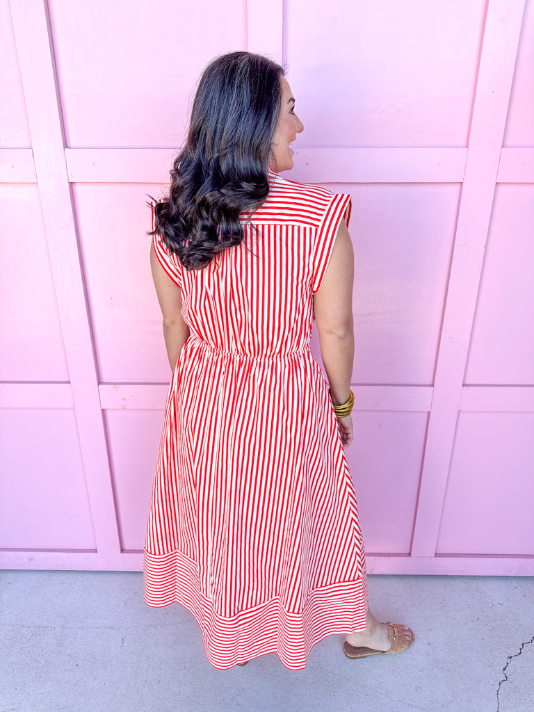 Jincy's Women's Boutique Spring Styles Red & White Stripe Maxi Midi Dress