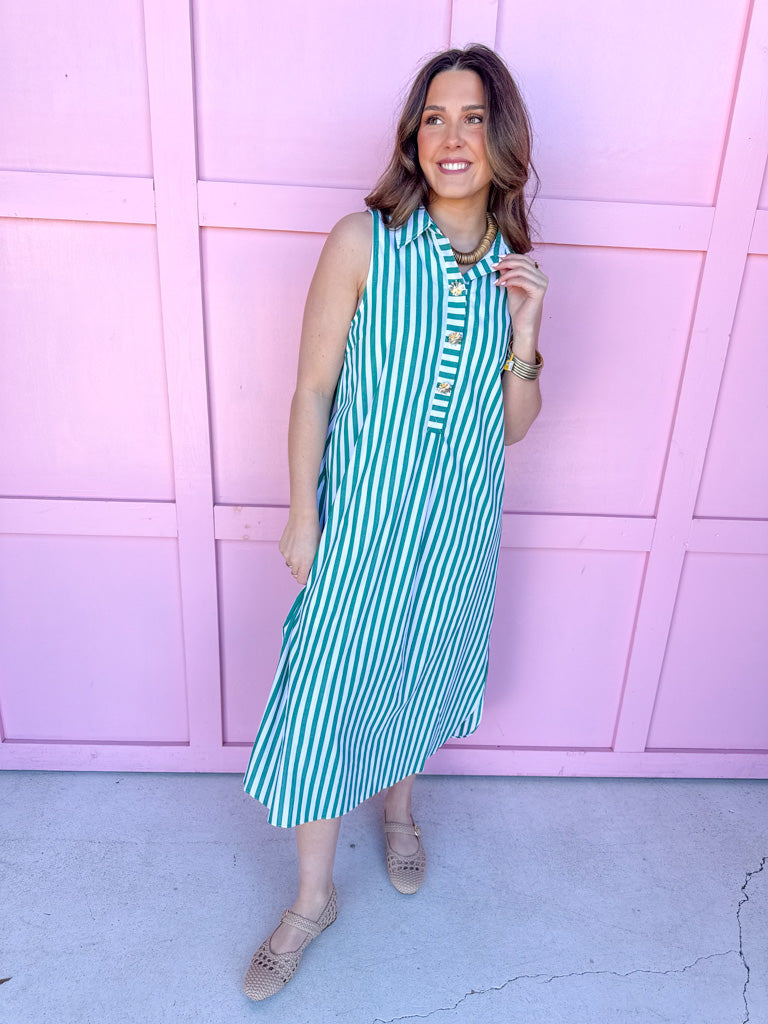 Jincy's Women's Boutique Spring Styles Green Stripe Maxi Midi Dress