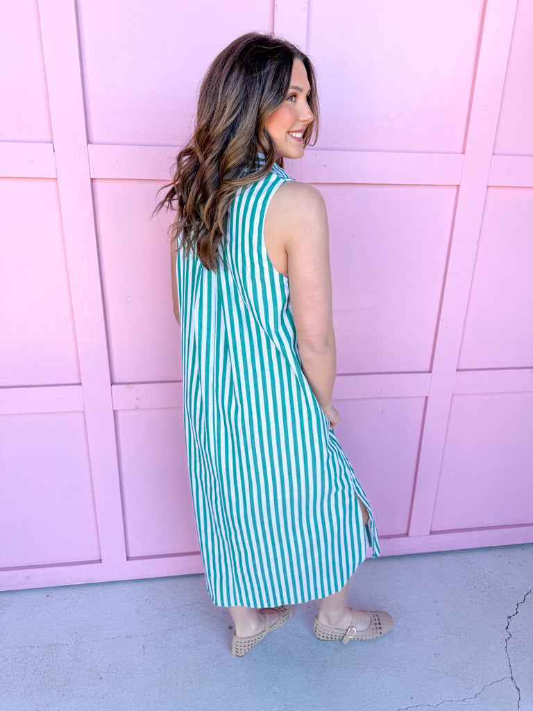 Jincy's Women's Boutique Spring Styles Green Stripe Maxi Midi Dress