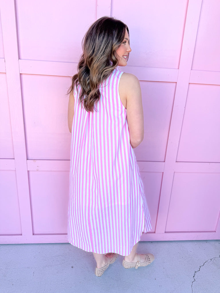 Jincy's Women's Boutique Spring Styles Sleeveless Pink Stripe Maxi Midi Dress