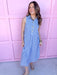Jincy's Women's Boutique Spring Styles Blue Stripe Maxi Dress Bold Gold Buttons