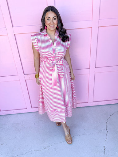 Jincy's Women's Boutique Spring Styles Pink & White Stripe Maxi Midi Dress