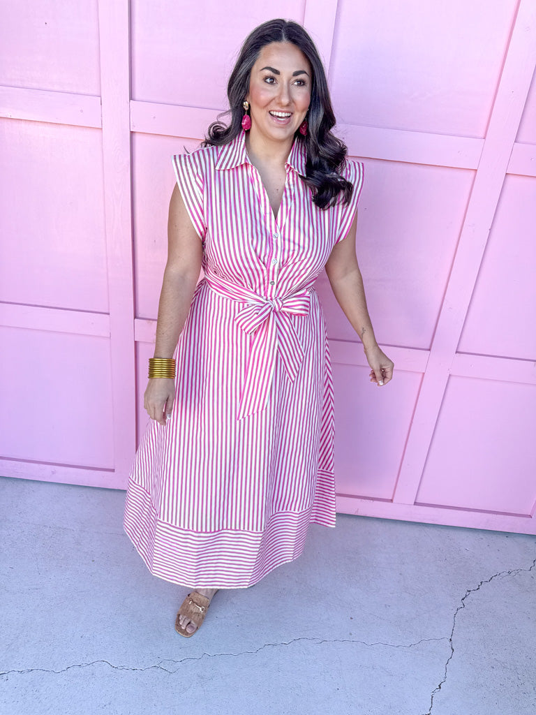 Jincy's Women's Boutique Spring Styles Pink & White Stripe Maxi Midi Dress