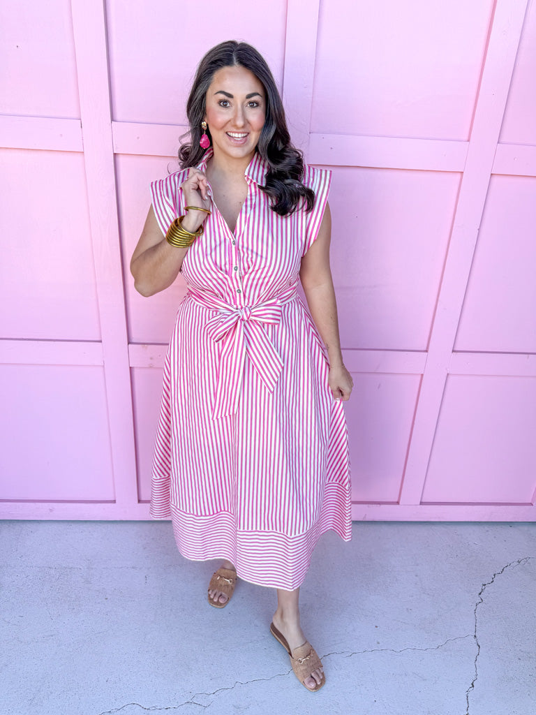 Jincy's Women's Boutique Spring Styles Pink & White Stripe Maxi Midi Dress