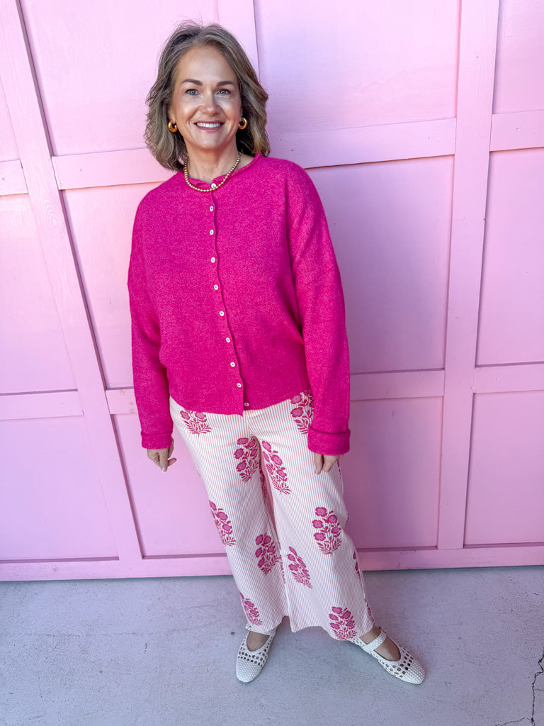 Jincy's Women's Boutique Spring Styles Pink Floral Striped Wide Leg Pants