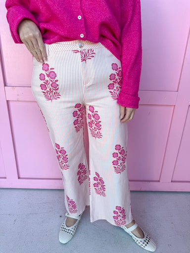 Jincy's Women's Boutique Spring Styles Pink Floral Striped Wide Leg Pants