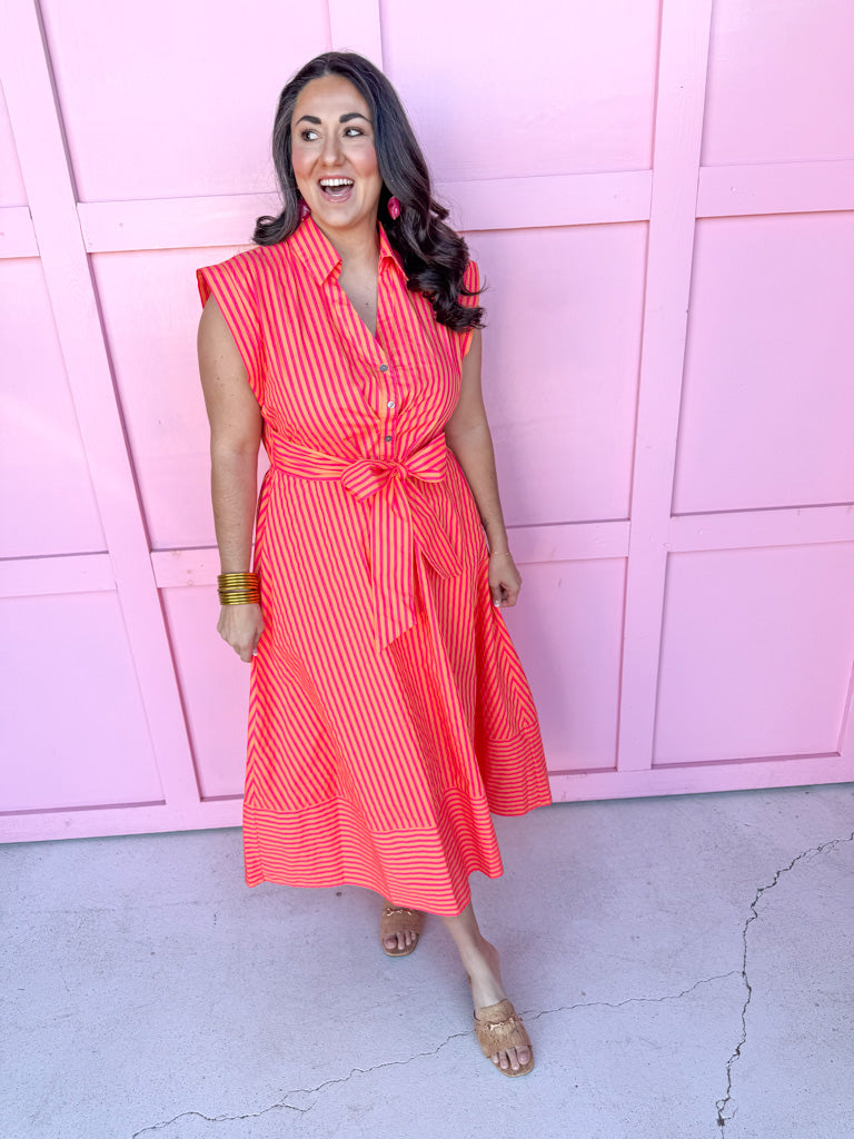 Jincy's Women's Boutique Spring Styles Pink & Orange Maxi Midi Dress