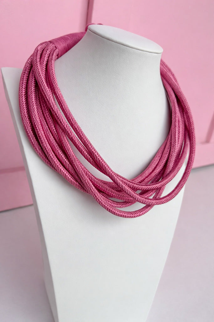Multi Strand Slub Rope Necklace - Pale Pink