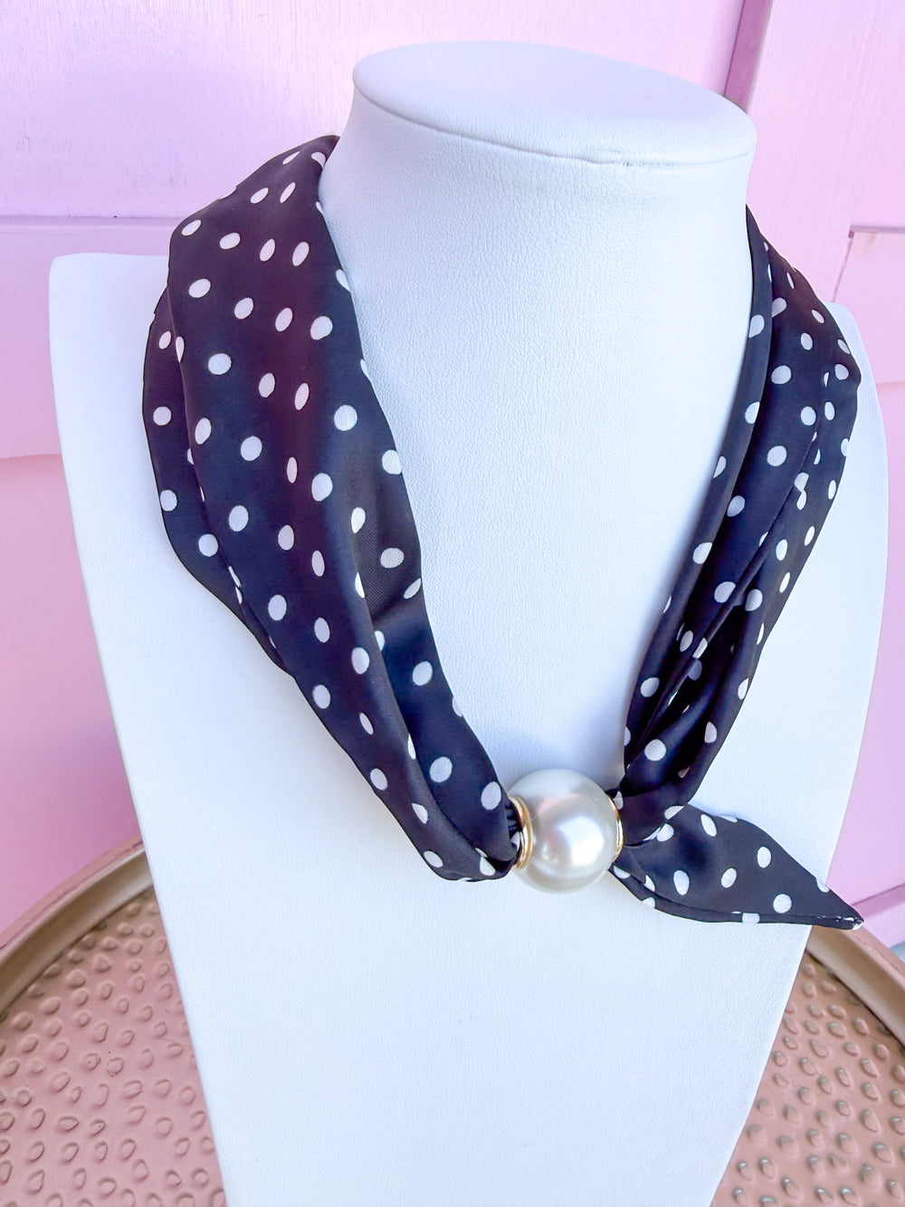 Dotted Up Scarf Necklace - Black