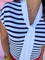 Keep It Straight Top - Ivory/Navy