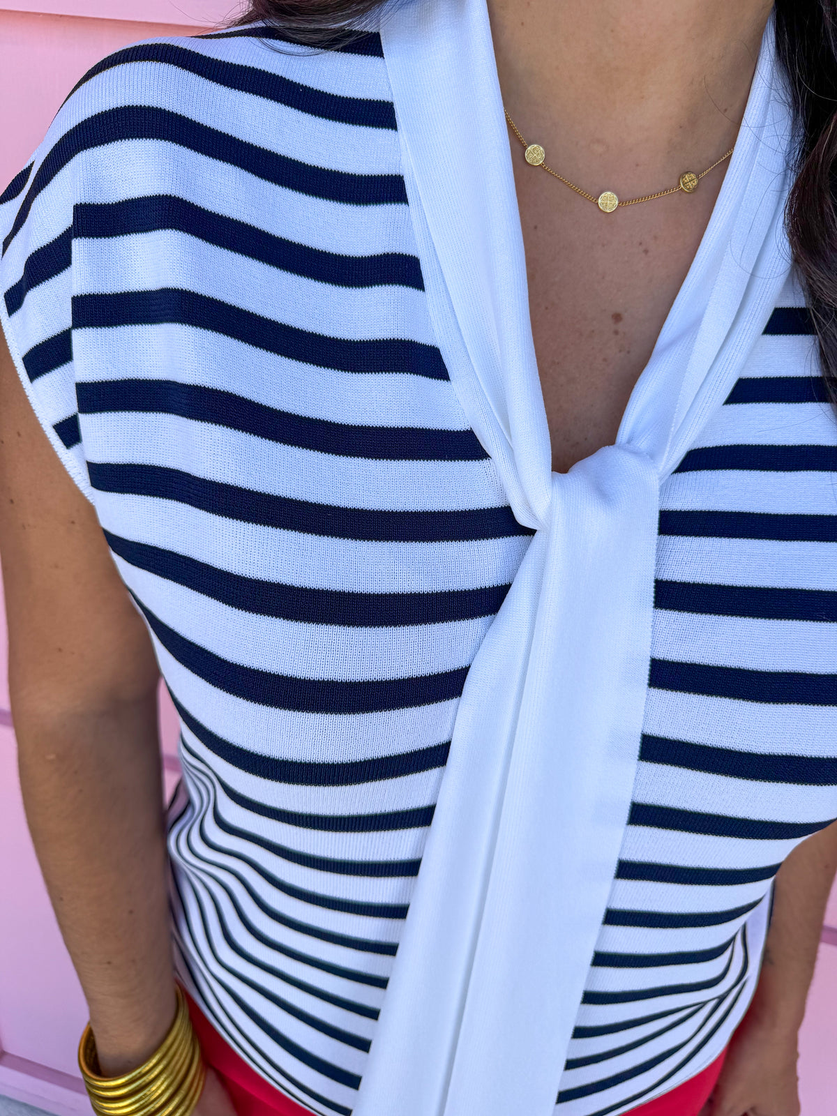 Keep It Straight Top - Ivory/Navy