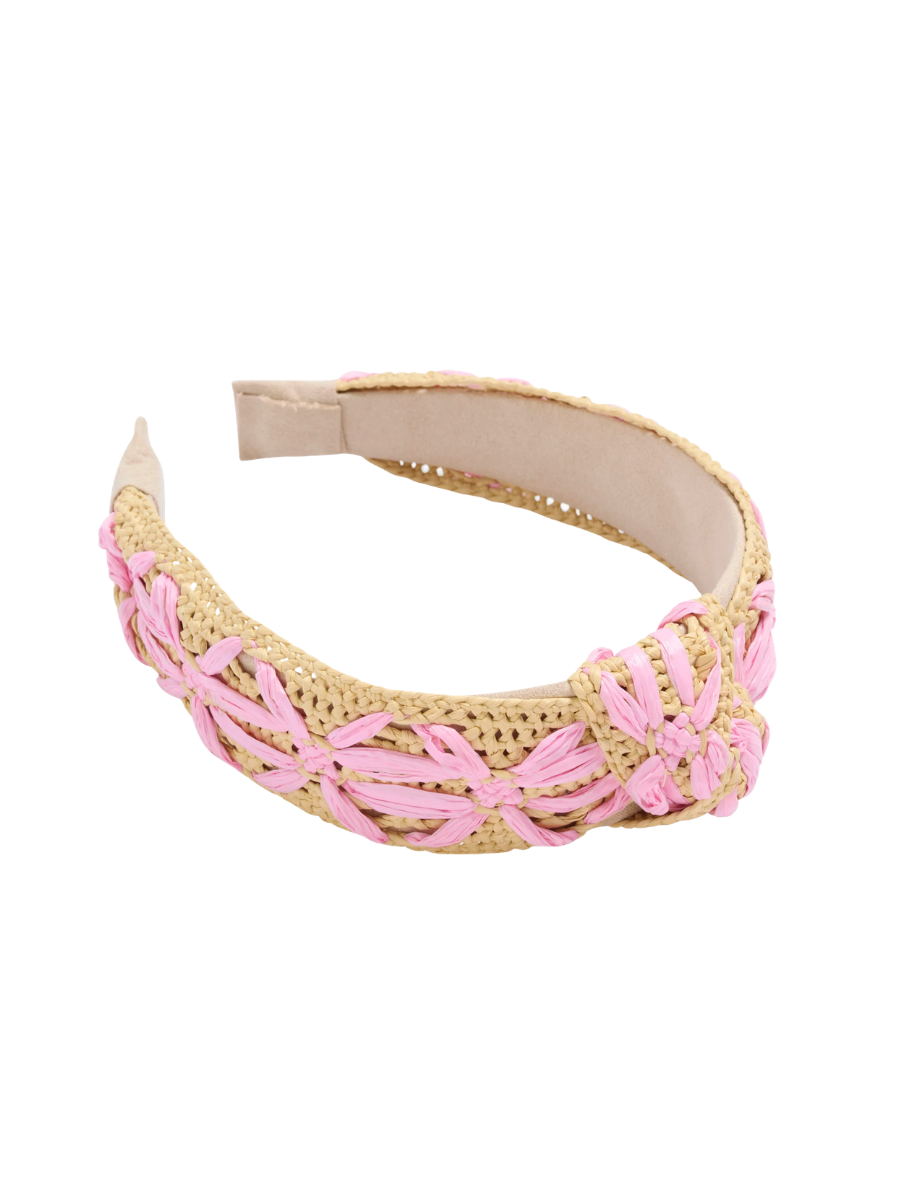 Faux Raffia Headband Pink shiraleah subtle flower design women boutique jincy's