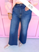 Dark Wash Mid Rise Crop Wide Leg Jeans womens boutique raw hem jincy's